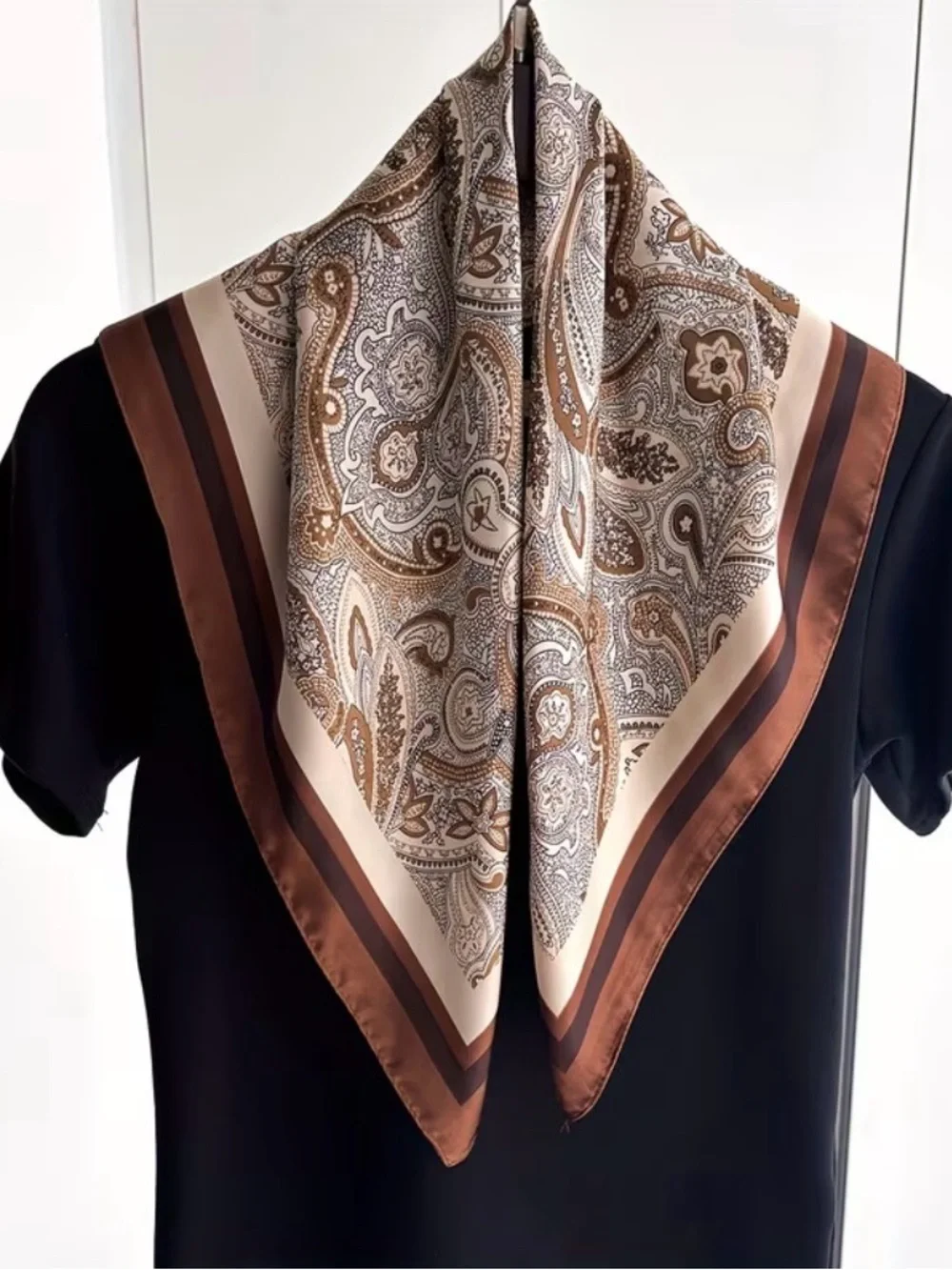 Classic Paisley Silk Scarf in Brown & Cream